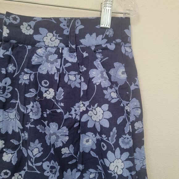 MNG Sz 8 Palermo 330 Shorts Floral Blue Linen Cotton Coastal Beachy Vacation NWT - Picture 10 of 12